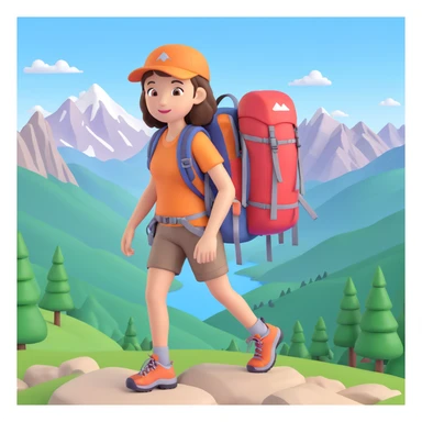 girl back packing mountains in background, close up pose sticker