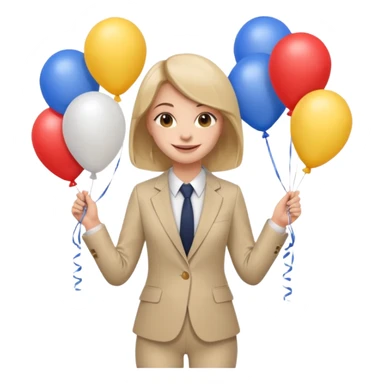 birthday  girl in biege suit + baloons sticker