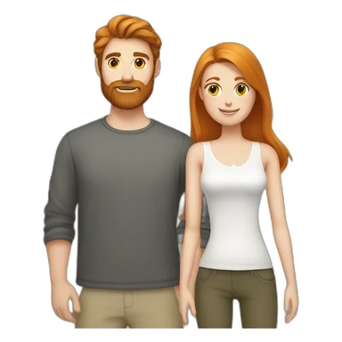 Bearded white man with short dark hair and girlfriend with long ginger hair sticker