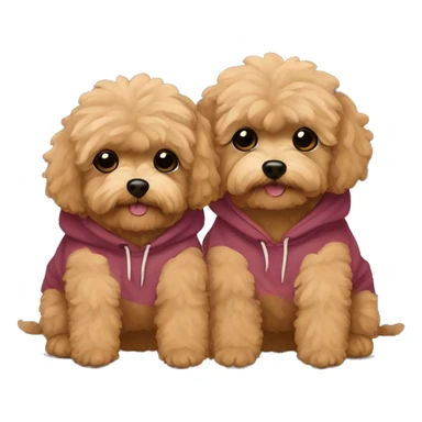 2 brown maltipoo dogs hugging, they are brother and sister wearing matching hoodies sticker