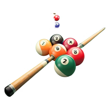 Two crossed pool cues resting on a billiard table, with colorful billiard balls scattered across the surface. The background features the felt of the table, creating an inviting atmosphere for a game of precision and strategy sticker