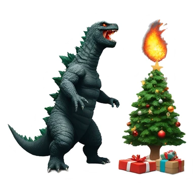 Godzilla destroying a Christmas tree with fire breath sticker