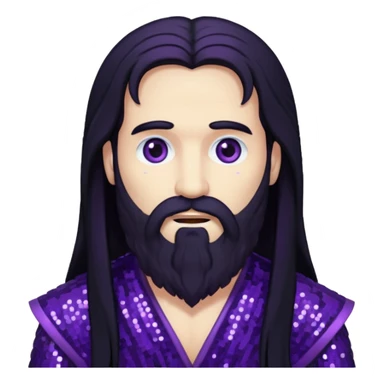 Pluto, God of Death from Gods and Goddesses with long black hair and beard, deep purple sequin outfit sticker