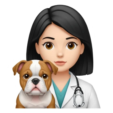 joven médico con el pelo un poco largo pero no tanto y lacio, que tenga un estetoscopio de color de piel tez negra calida !!! que sostiene un bulldog francés blanco y negro  sticker