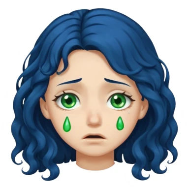 Girl with long  curly dark blue hair, green eyes, and very fair skin.crying sticker