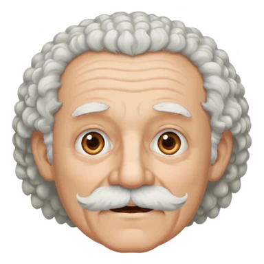 An elderly man emoji fluffy curly white hair, a narrow pointed face, and a thin straight white mustache above his mouth. sticker