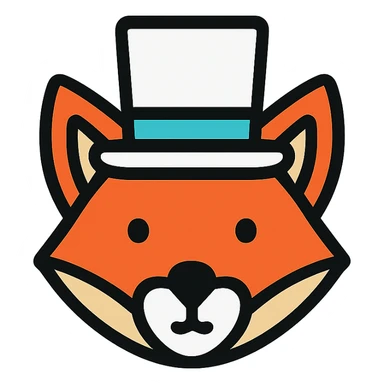 fox wearing a white top hat, lineal color icon style sticker