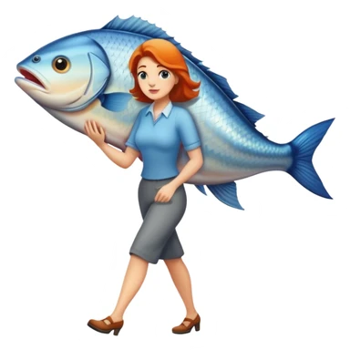 Woman walking with huge fish  sticker