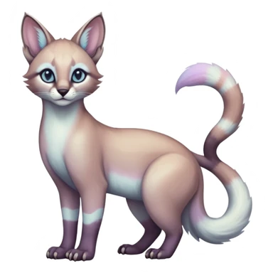 iridescent pastel white divine exotic cute cool beautiful shiny beautiful fantasy-caracal-civet-genet-sergal-vernid-Cacomistle-oncilla-animal-Fakémon-hybrid-fursona (full body) sticker