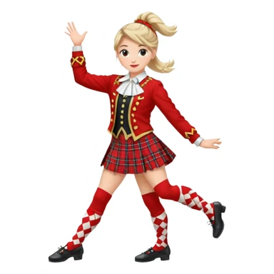 Highland dancing argyle over the knee socks, blouse, highland dancing jacket, tartan miniskirt and highland dancing shoes sticker