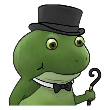 Axolotl wearing a toupee and a top hat holding a black cane sticker
