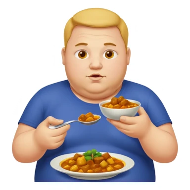 Obese man eating 2 plates of curry  sticker