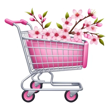 White shopping cart wrapped with pink cherry blossoms sticker