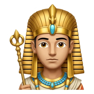 A regal pharaoh with golden headdress, calm stern eyes, and holding a crook and flail with authority.
 sticker