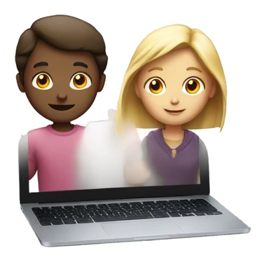 Girl and boy laptop with light above head sticker