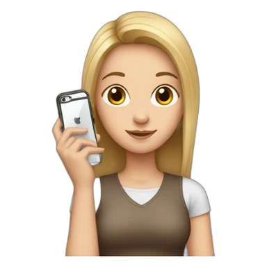 white girl brown straight hear with phone in her arm sticker