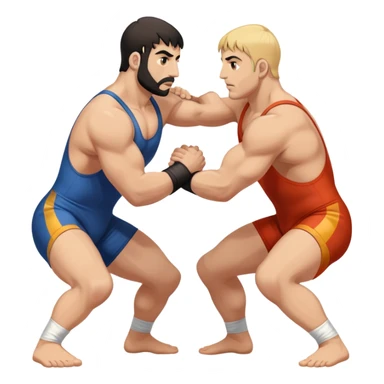An icon symbolizing Greco-Roman wrestling, showing two wrestlers locked in a powerful grip, focusing on upper-body techniques. The background features a wrestling mat, with the athletes wearing traditional singlets. Transparent background highlights the strength and skill of the sport. sticker