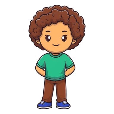 character with curly brown hair, brown eyes, brown skin sticker
