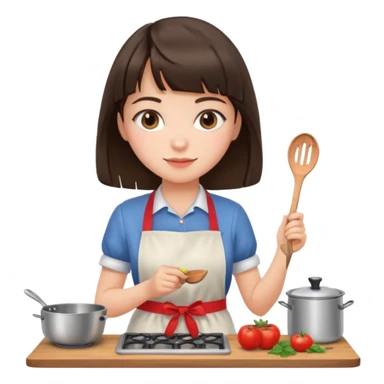 girl brunette with bangs cooking sticker