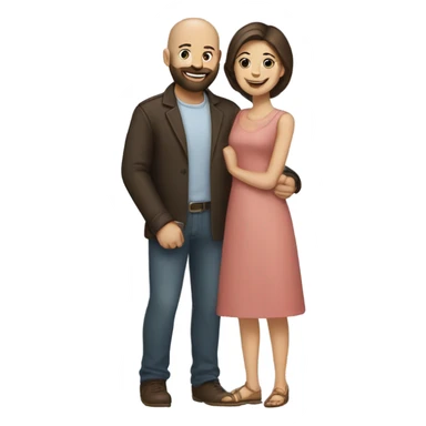 Brunette woman and bald man with beard holding hands  sticker