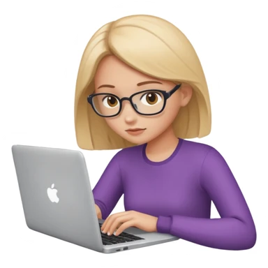 create an emoji where a girl is reading or working on laptop for focus task sticker