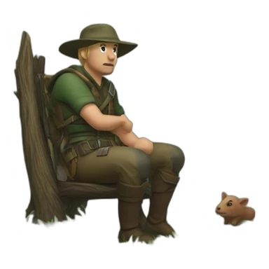 Hunter seat on dead wild boar sticker