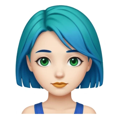 Emoji girl Emerald blue hair, fair skin, and black eyes sticker