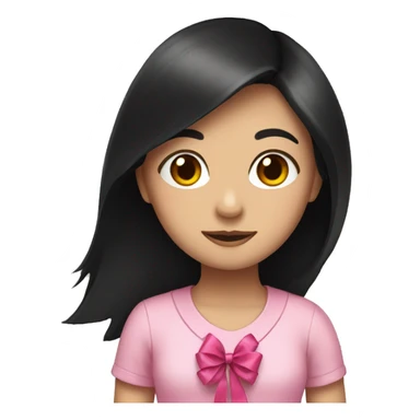 girl with long black hair and a pink ribbon sticker