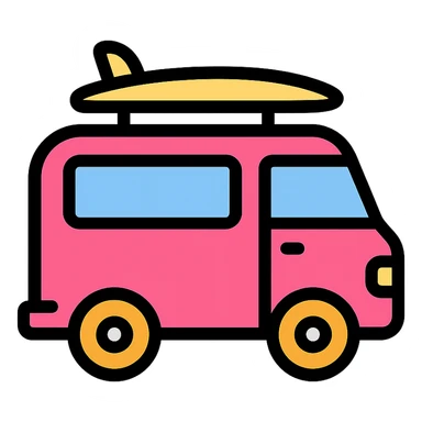 pink van with a surf board on it sticker
