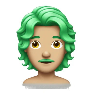 white transgender man with green mullet and a mustache and makeup sticker