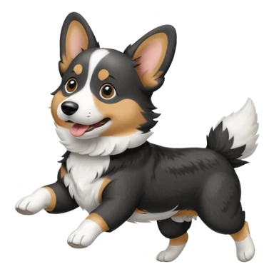 Black and white realistic cardigan welsh corgi running with its long low tail streaming out behind it sticker