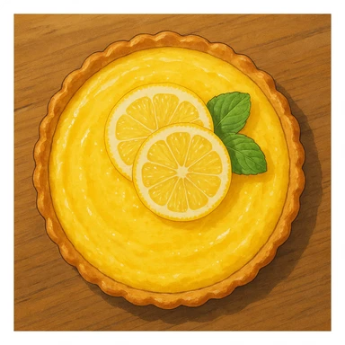 lemon tart viewed from above, realistic, detailed, Ghibli style sticker