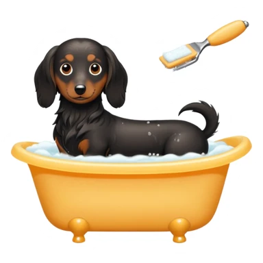 Black and cream Long haired Dachshund getting bath and haircut sticker