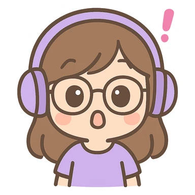 chibi style female brunette with glasses and a purple gaming headset, surprised facial expression sticker