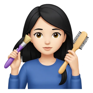A girl with black hair brushing her hair sticker