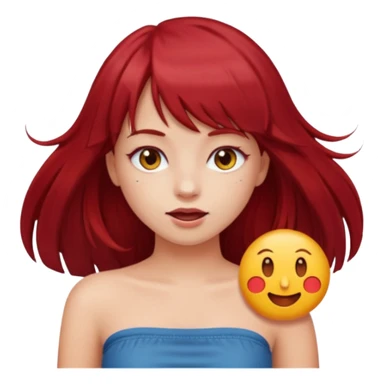 girl with long dark red hair and and bangs in a tube top emoji sticker