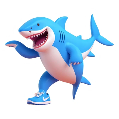 shark wearing blue Nike shoes, fun lively pose sticker
