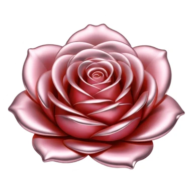 A rose emoji made of liquid silver metal, smooth metallic petals, reflective chrome surface, soft gradients, elegant shape, minimalistic iOS emoji style, centered, clean white background, realistic highlights, no text sticker