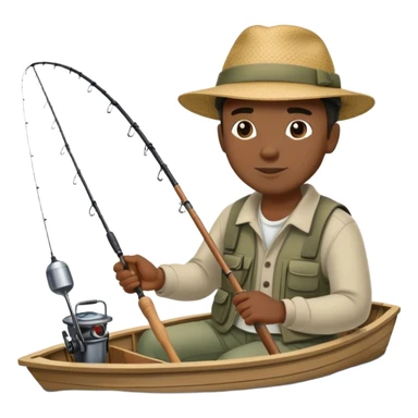 Black man fishing on the lake with a hat on, you can see the water and he is on a boat  sticker