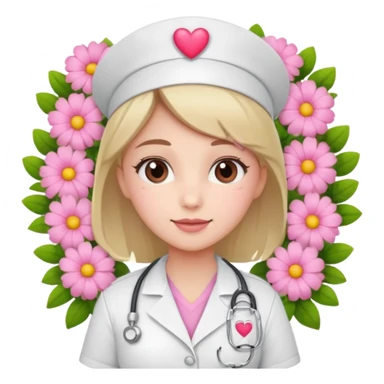 Nurse with pink heart and flowers surround her sticker