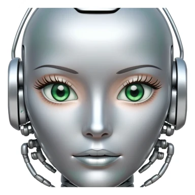 Gorgeous female intricate robot face silver with green eyes sticker