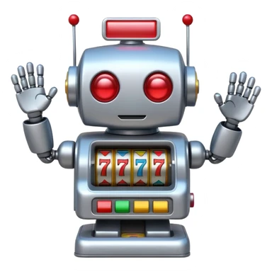 cute robot holding a slot machine sticker