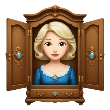 A middle-aged lady character from the fairy tale Beauty and the Beast — she was turned into a wardrobe by magic. She retains the wardrobe's original form, with an anthropomorphic face on the front of the closed cabinet. sticker