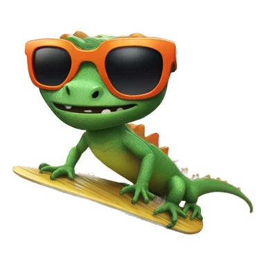 lizard with sunglasses surfing on a wave of lava sticker