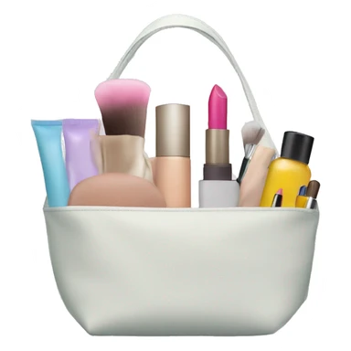 a bag containing cosmetics. some cosmetics peeking out of a cosmetic bag sticker