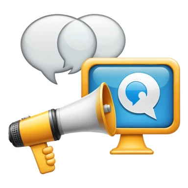 An icon featuring a megaphone, a billboard, and a handshake, symbolizing advertising and public relations. The design includes a speech bubble and media icons, representing communication and brand messaging. Transparent background highlights the influence of PR and marketing strategies. sticker