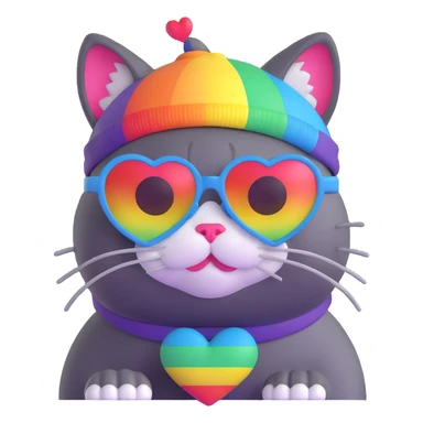 cat wearing a rainbow beanie and heart-shaped sunglasses sticker