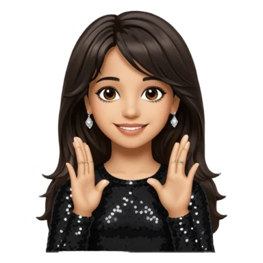 Camila Cabello from Fifth Harmony with long dark brown hair, black sequin outfit sticker
