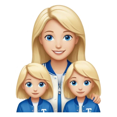 smiling mother in letterman jacket Blue eyes, Name is Tini, two Little girls blond and Blue eyes sticker