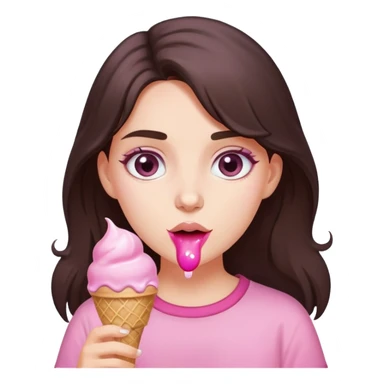 brunet girl with grey eyes and light skin eat pink ice cream sticker